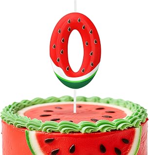 Number 0 Birthday Candles, Watermelon Candles for Birthday Decorations, 0th Candle Cake Topper for Boys Girls Party Decorations, Fruit Themed Cake Decor Supplies