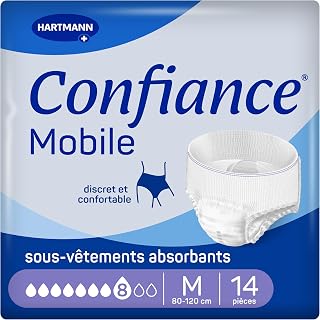 Confiance Mobile – Slips Absorbentes para Hombres y Mujeres – Nivel de Absorción – 8 gotas (Fugas Urinarias Importantes) – Discretos y eficaces – pH neutro a la piel – Talla M – 14 Unidades