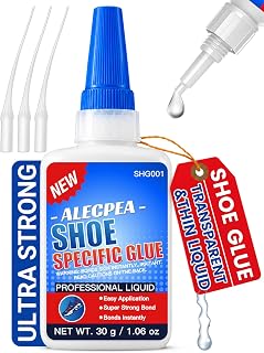 ALECPEA Shoe Glue for Sole Repair, Thin Clear Adhesive, 30g with 3 Tips | Fast-Setting Flexible Waterproof Shoe Repair Glue For Sneakers, Boots, Leather, Rubber, EVA, Mesh, PU And PVC