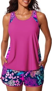 Summer Mae Blouson Women's Tankini Swimsuit Tummy Control Two Piece Swimsuit with Sports Pockets Swimsuit