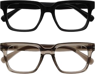 OPULIZE ERA Blue Light Glasses - Anti-Glare - Pack of 2 - Computer Glasses - UV Protection - Oversize- Black/Transparent Grey - Transparent Lenses