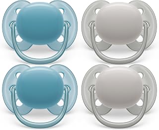 Philips Avent Ultra Soft Baby Pacifier, 6-18 Months, BPA-Free, 4-Pack | Soft Flexible Shield, For your baby's sensitive skin, 98% nipple acceptance*, Food-Grade Slicone, Sterilizer Case, SCF091/27