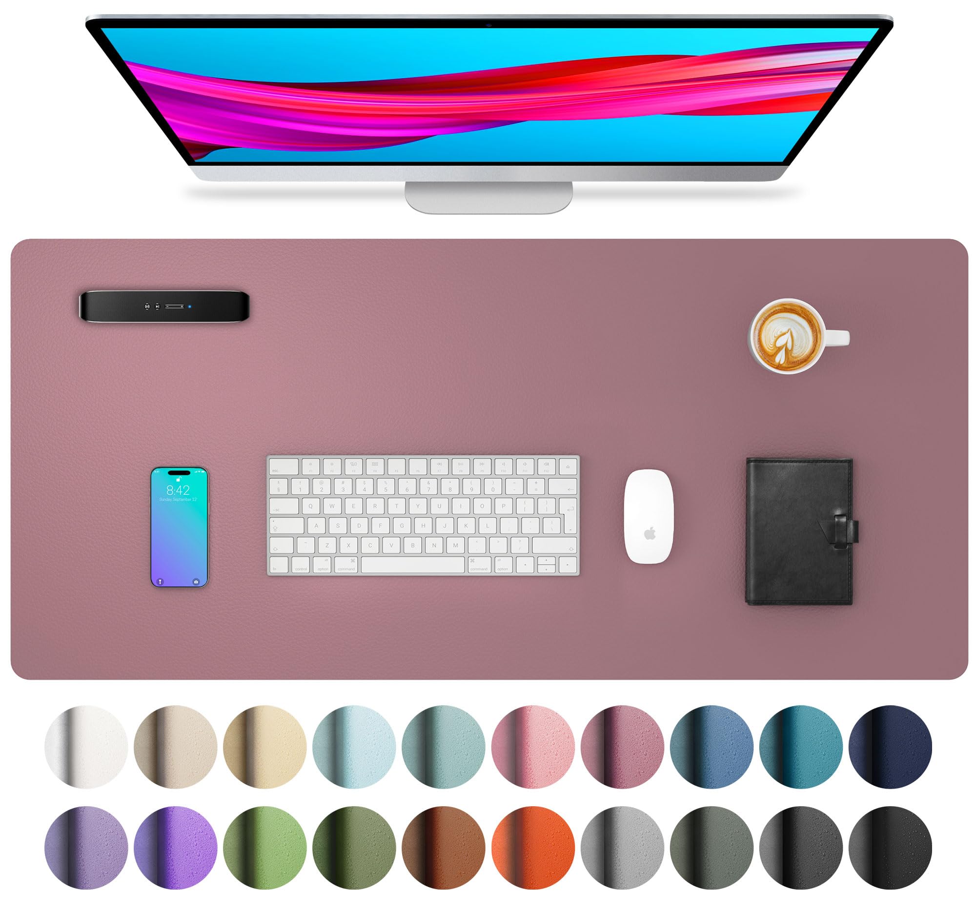 Aothia Desk Mat PU Leather Mouse Pad, Non-Slip Desk Protection-Waterproof Desk C