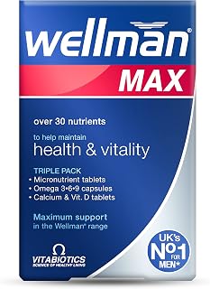 Wellman Max - Multivitamin Tablets for Men Formula Mix with Maximum Support for Energy, Immune System, Testosterone Level, Bone, Brain,Heart and Vision Health,