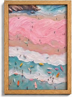 Framed Pink Coastal Canvas Wall Art,Girl Beach Surfers Picture Wall Decor | Summer Poster Print Artwork,for Bedroom Bathroom Girls Room Home Decoration 8x10inch