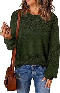 Lylinan Women's Casual Boho Long Sleeve Sweaters Crew Neck Lightweight Crochet Knit Sweater Tops