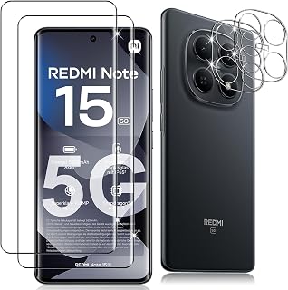Datree 2 Pieces Screen Protector for Xiaomi Redmi Note 15 5G/Poco M8 5G, with 2 Pieces 3D Camera Lens Protector, 9H Hardness No Bubbles, High Definition, Anti-Scratch Tempered Glass