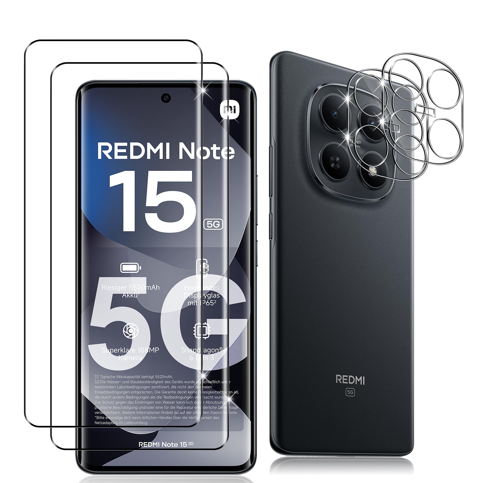 Datree 2 Pieces Screen Protector for Xiaomi Redmi Note 15 5G/Poco M8 5G, with 2 