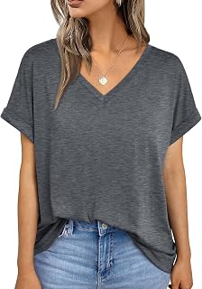Womens Short Sleeve T Shirts Loose Casual Basic V Neck Summer Tops