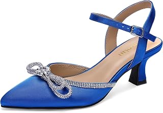 DOBOLIN Wide Width Kitten Heels for Women Rhinestone Bow Pointed Toe Pumps