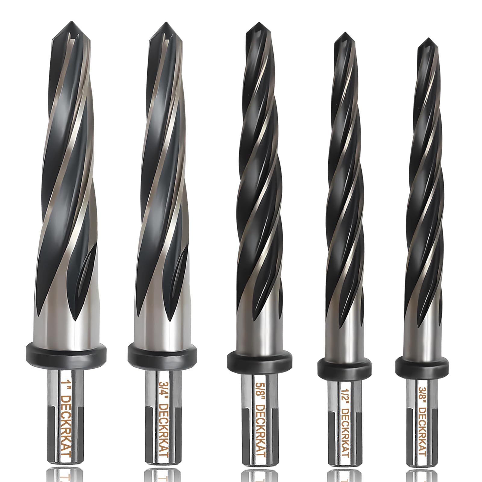 5-Piece 3/8", 1/2", 5/8", 3/4", 1" Reamer Drill Bit for Metal, M2 HSS Taper Ream
