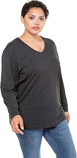 Ulla Popken Women's Plus Size V Shirt, Basic Relaxed, Long Sleeve 725334