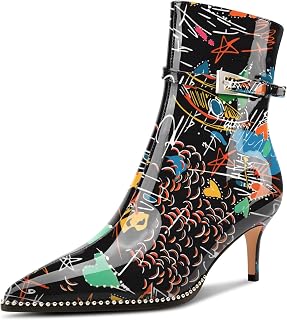 NobleOnly Women's Half Kitten Heel Closed Toe Pointed Toe Ankle Boots Buckle Closure Zipper Casual Boots 6.5cm Heels