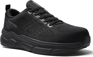 Wide Steel Toe Shoes for Men Orthopedic Safety Shoes with Arch Support, Comfortable Cushioned Work Shoes Non Slip Walking Sneakers