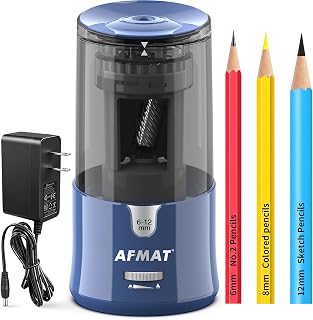 AFMAT PS93 Pencil Sharpener, Electric Pencil Sharpener for Colored Pencils, Auto Stop, Fast Sharpen in 3s, Large Hole Pencil Sharpeners Plug in for 6-12mm No.2/Jumbo Pencils