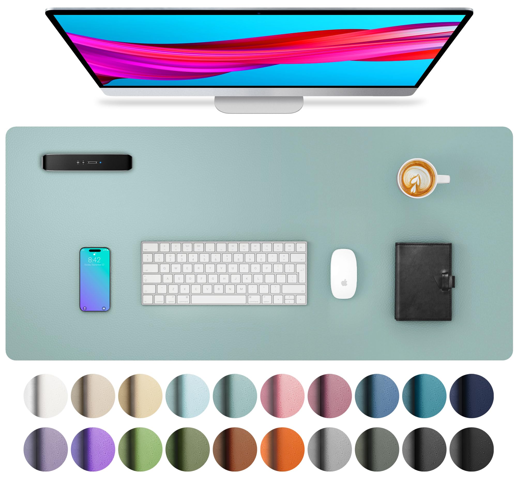 Aothia Leather Desk Pad Protector, Mouse Pad, Office Desk Mat, Non-Slip PU Leath