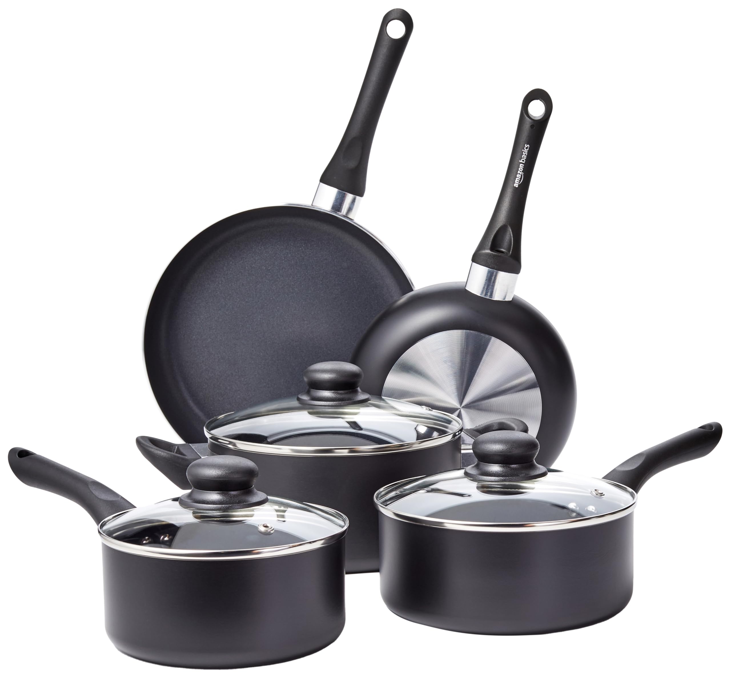Amazon Basics Non-Stick Kitchen Cookware 8-Piece Set, Non-Induction, Includes Po