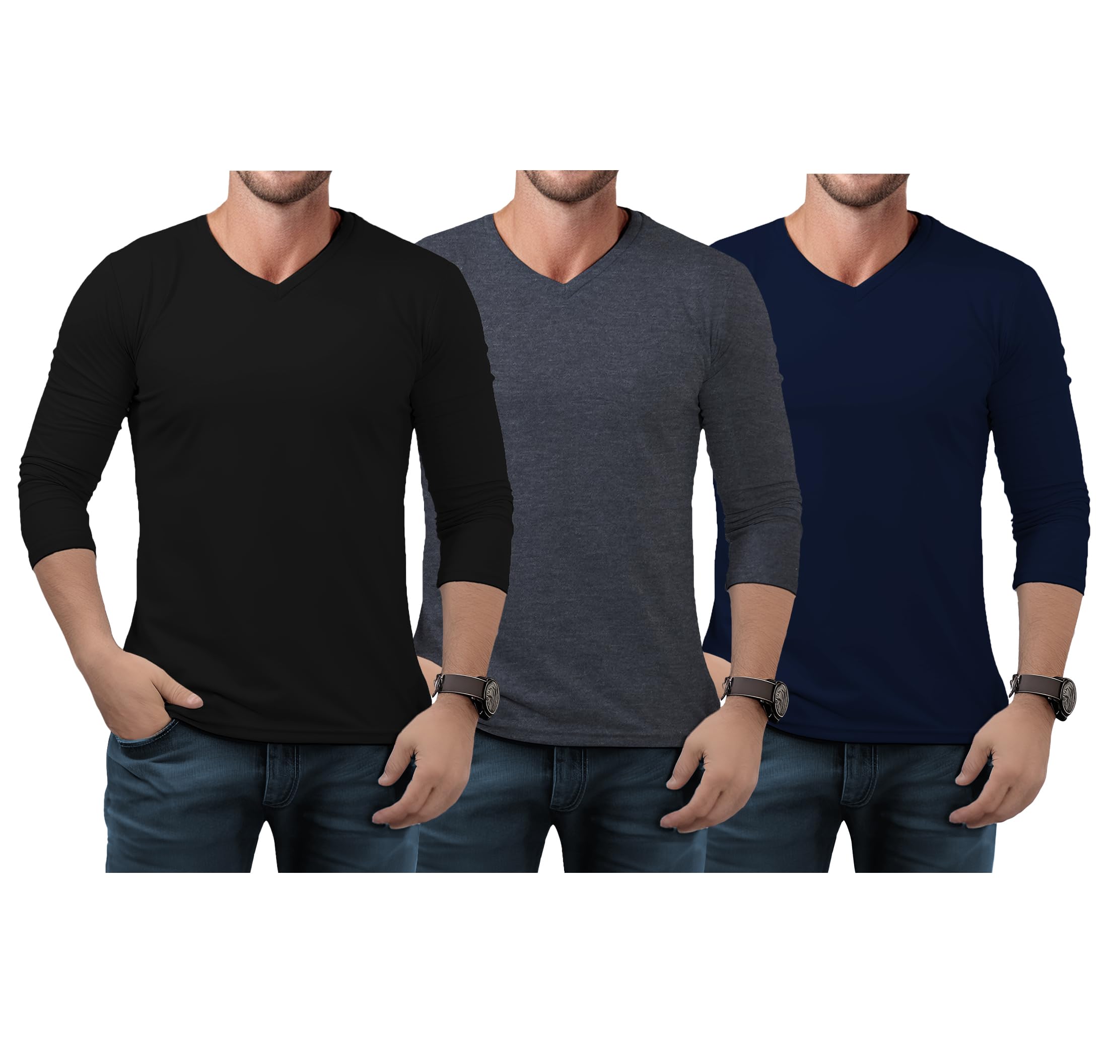 Men's V Neck T Shirt, Lightweight and Soft Pullover T-Shirt with Long Sleeves, P