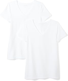 Amazon Essentials Women's Regular-Fit Short-Sleeve V-Neck T-Shirt, Pack of 2