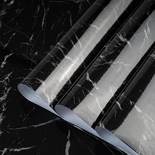 TOTIO 48x354in Ultra-wide Black Marble Vinyl Wrap Dark Granite Effect Vinyl Self Adhesive Wallpaper Glossy Thicken Countertop Contact Paper Peel and Stick Waterproof Oil-Proof Kitchen Worktop Covering