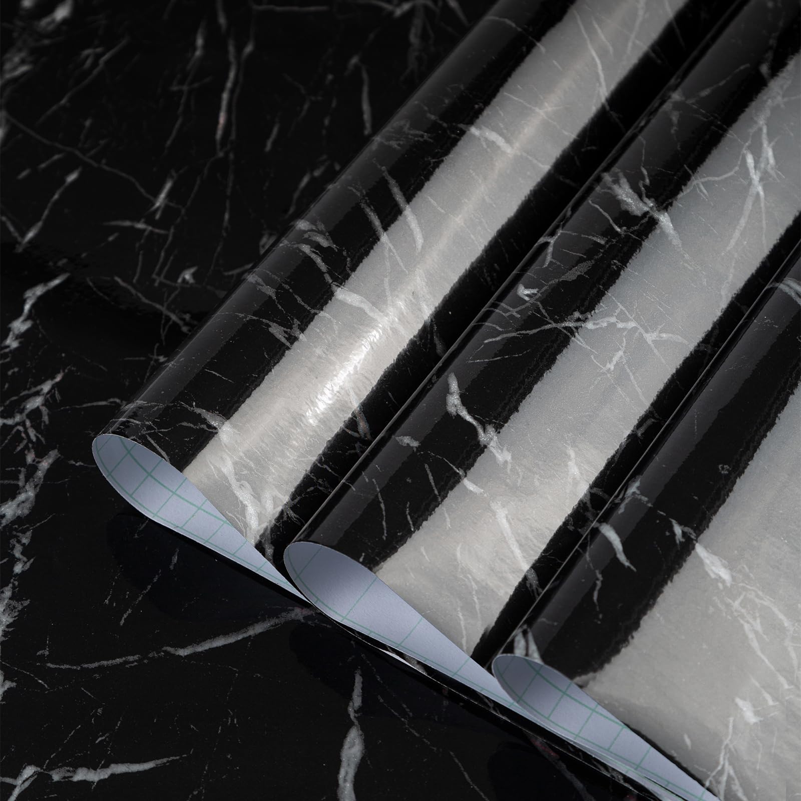 TOTIO 48x354in Ultra-wide Black Marble Vinyl Wrap Dark Granite Effect Vinyl Self