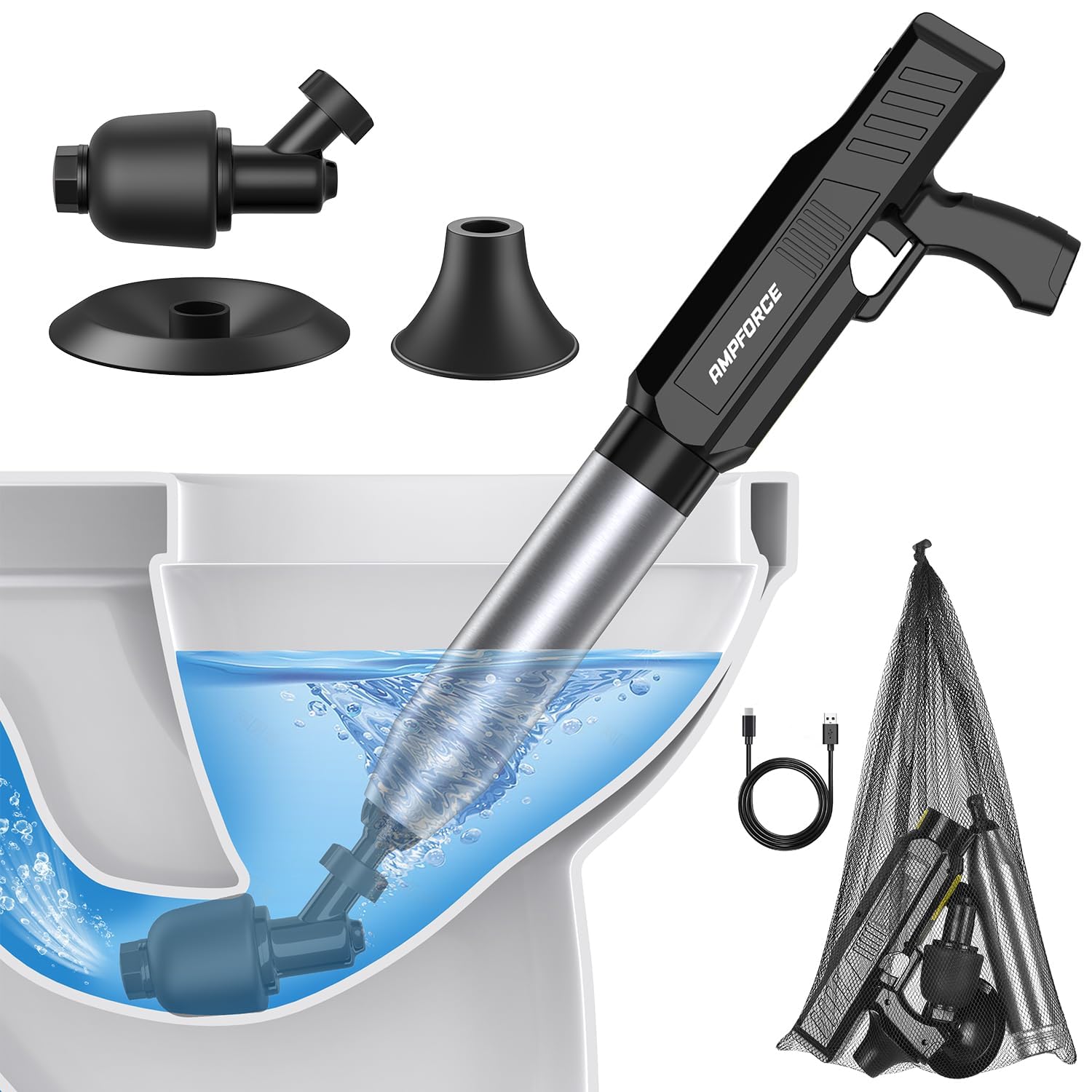 AMPFORCE ‌Electric Toilet Plunger for Bathroom, High-Pressure Air Plunger, Heavy