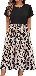 Zeagoo Summer Dress for Women Short Sleeves Dresses Round Midi