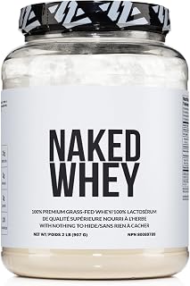 NAKED Whey 2LB 100% Grass Fed Whey Protein Powder - Only 1 Ingredient, Unflavored Whey Protein, Undenatured, Gluten Free, Soy Free, No GMOs, No Preservatives
