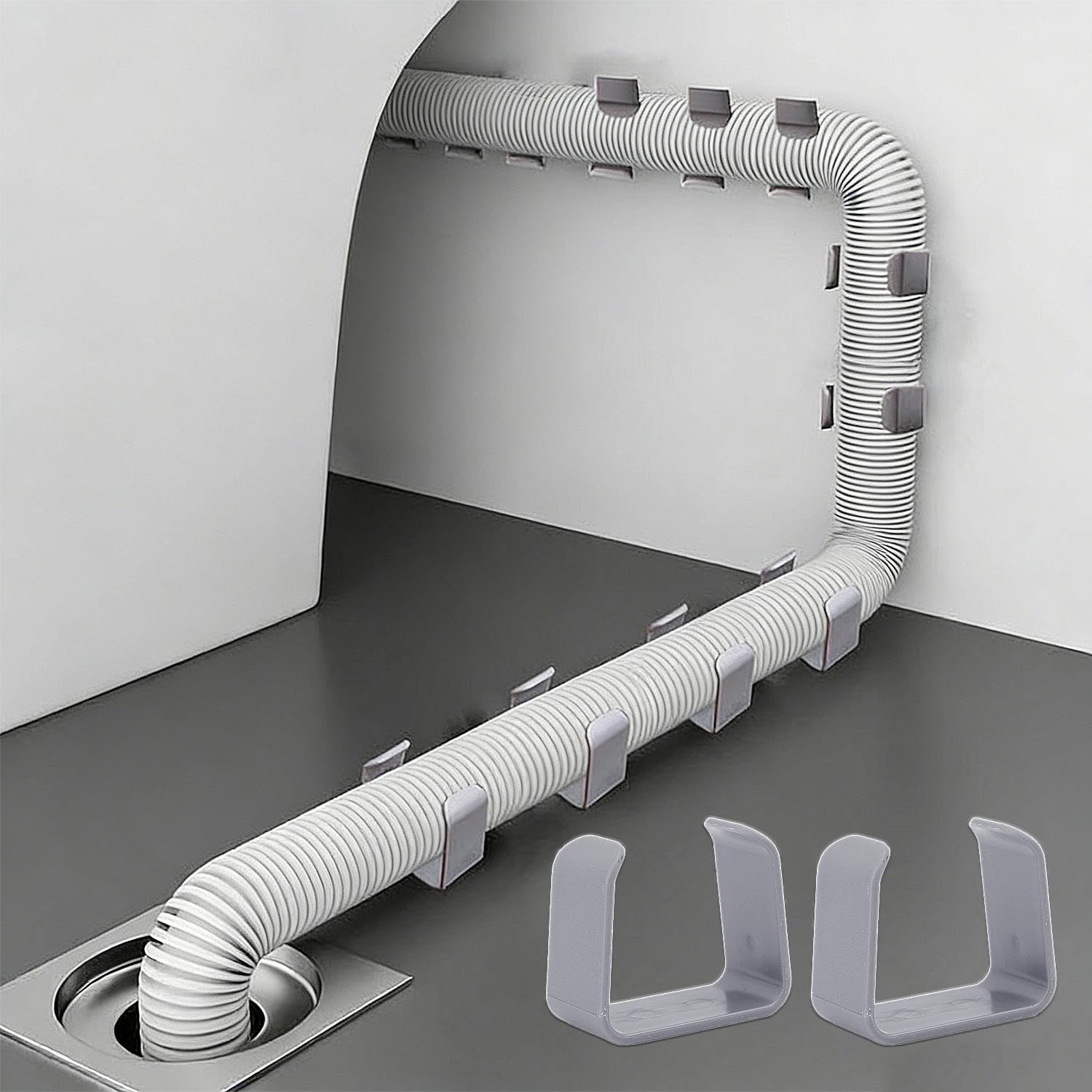 12 x Creative Pipe Clamp Hook Rack Self Adhesive Washing Machine Drain Pipe Hold