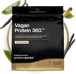 Protein Works | Vegan Protein 360 - Gold, Vanilla Crème, 1kg | 100% Plant Based, Premium Tri-Protein Blend, Low Fat, Low Calorie, 12 Vitamins & Minerals, 87 Health Benefits, 33 Servings