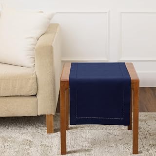 Solino Home 100% Pure Linen Navy Table Runner 14 x 36 in, Hemstitch