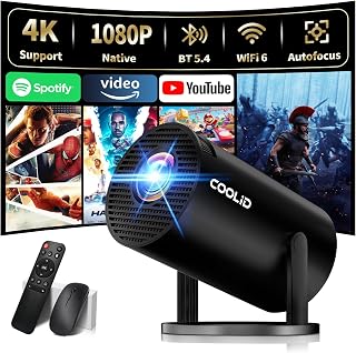 [Built-in Apps & 2026 Upgraded] Mini Projector Support 4K 1080P Auto Keystone 180° Rotatable with WiFi 6 and Bluetooth 5.4, Projector Portable Compatibile with HDMI/TV Stick/Memory Stick/Laptop-Black