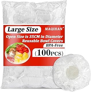MAQIHAN 100 Bowl Covers Bread Proofing - Extra Large Plastic Wrap for Food | Stretch Elastic Food Covers for Outside, Reusable Shower Caps for Sourdough Bread Starter Basket, Baking Essential Supplies