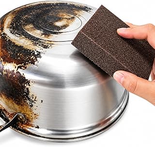 carborundum sponge, heavy duty scrubber for pots and pans, emery oxide eraser for burnt grease, stainless steel cookware, stove sink grill