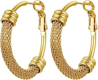 PROSTEEL 14K Gold PLated Hoop Earrings for Women Stainless Steel