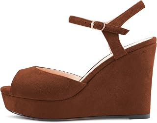 Castamere Women's Block Chunky High Wedge Platform Heel Open Toe Strappy Ankle Sandals Slingback Buckle Classic 10CM Heels