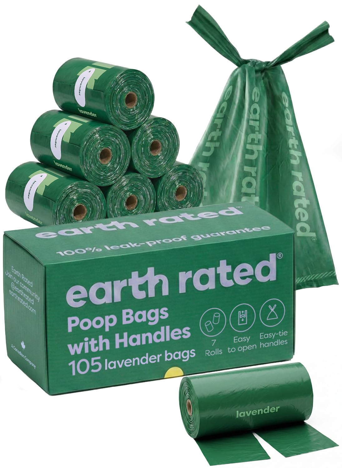Earth Rated Dog Poop Bags with Tie Handles on Refill Rolls, Extra Wide, Easy-Tie