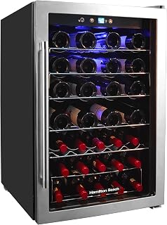 Hamilton Beach HBWF4303, 43-Bottle Wine Cooler Fridge Cellar with Curved Wire Shelves, Digital Control, Mirror Finish