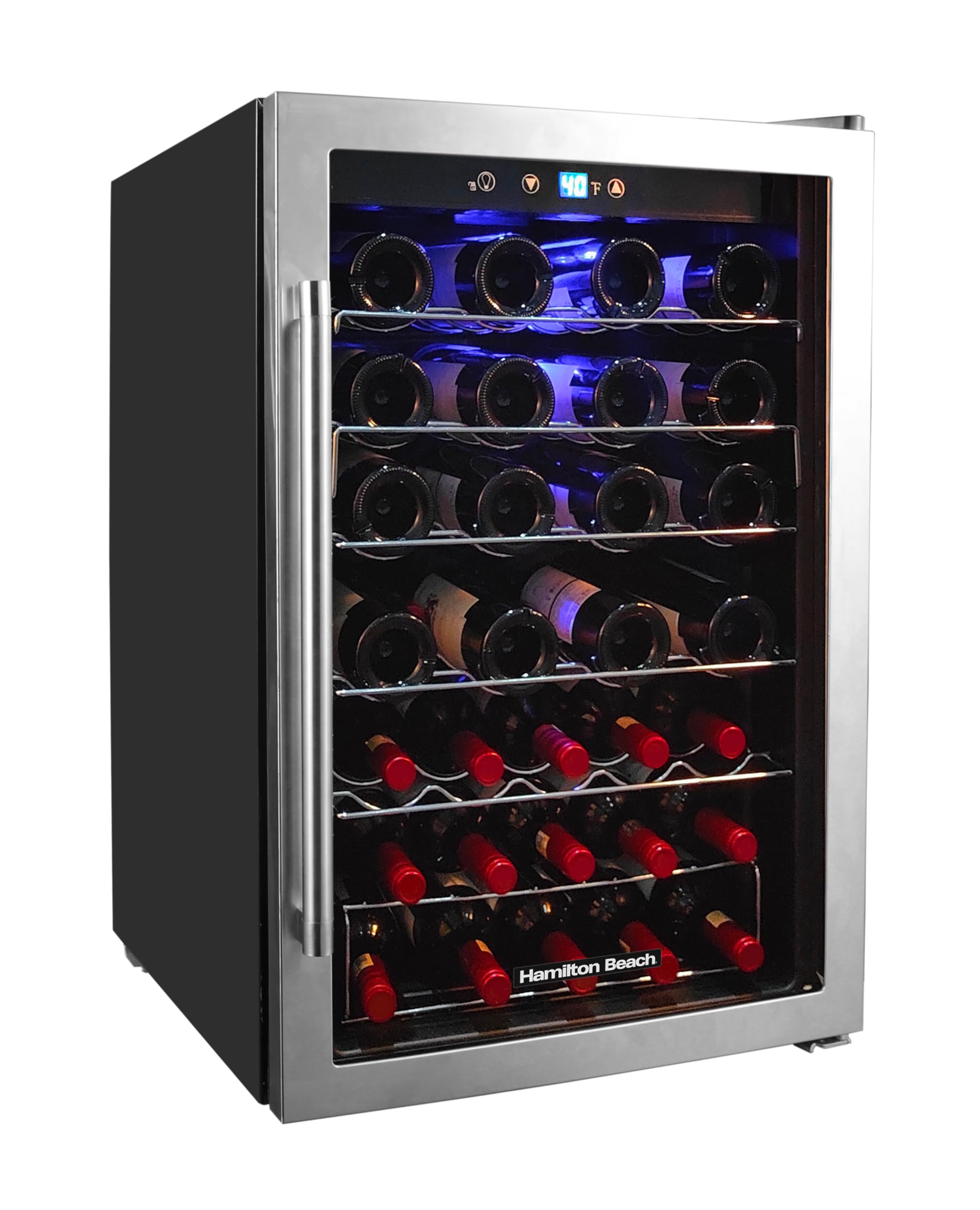 Hamilton Beach HBWF4303, 43-Bottle Wine Cooler Fridge Cellar with Curved Wire Sh