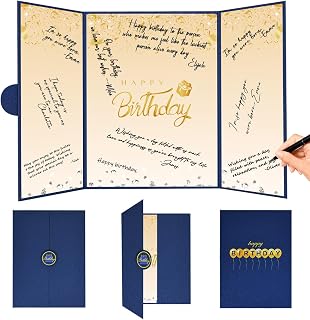 Crenics Blue and Gold Birthday Decorations for Men and Women, Creative Birthday Guest Signature Book Alternative, 18 x 12 Inch, Great Birthday Gifts for Girls or Boys