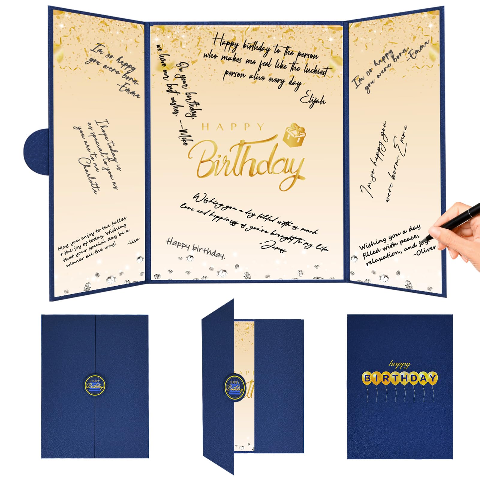 Crenics Blue and Gold Birthday Decorations for Men and Women, Creative Birthday 