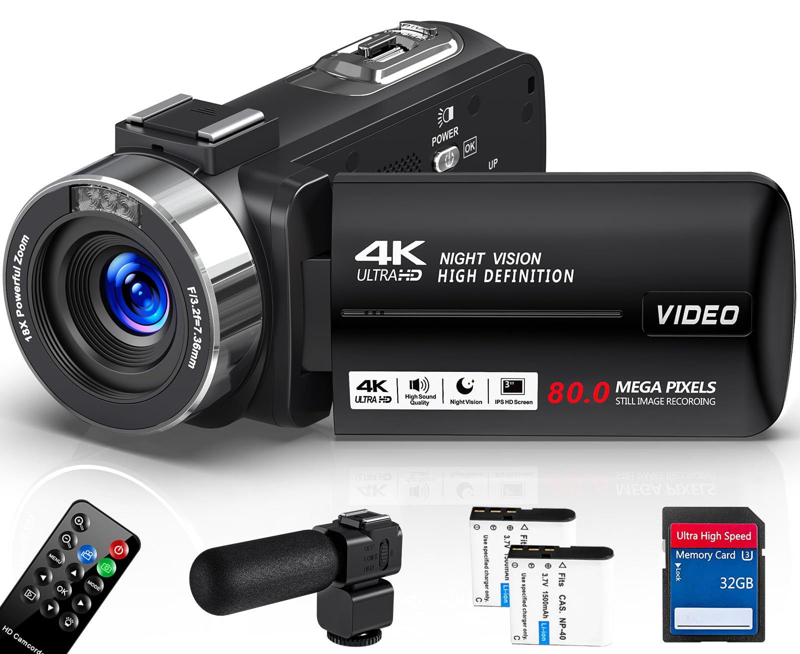 Peryoua 4K Ultra 80MP Camcorder Video Camera Vlogging for YouTube Webcam | 18X D