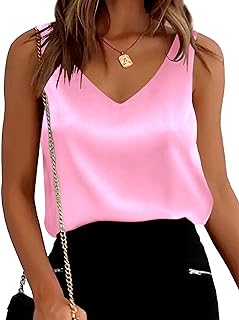 mawor Satin Tank Tops for Women Loose Fit Sleeveless V Neck Cami Camisole Blouses Shirt Top