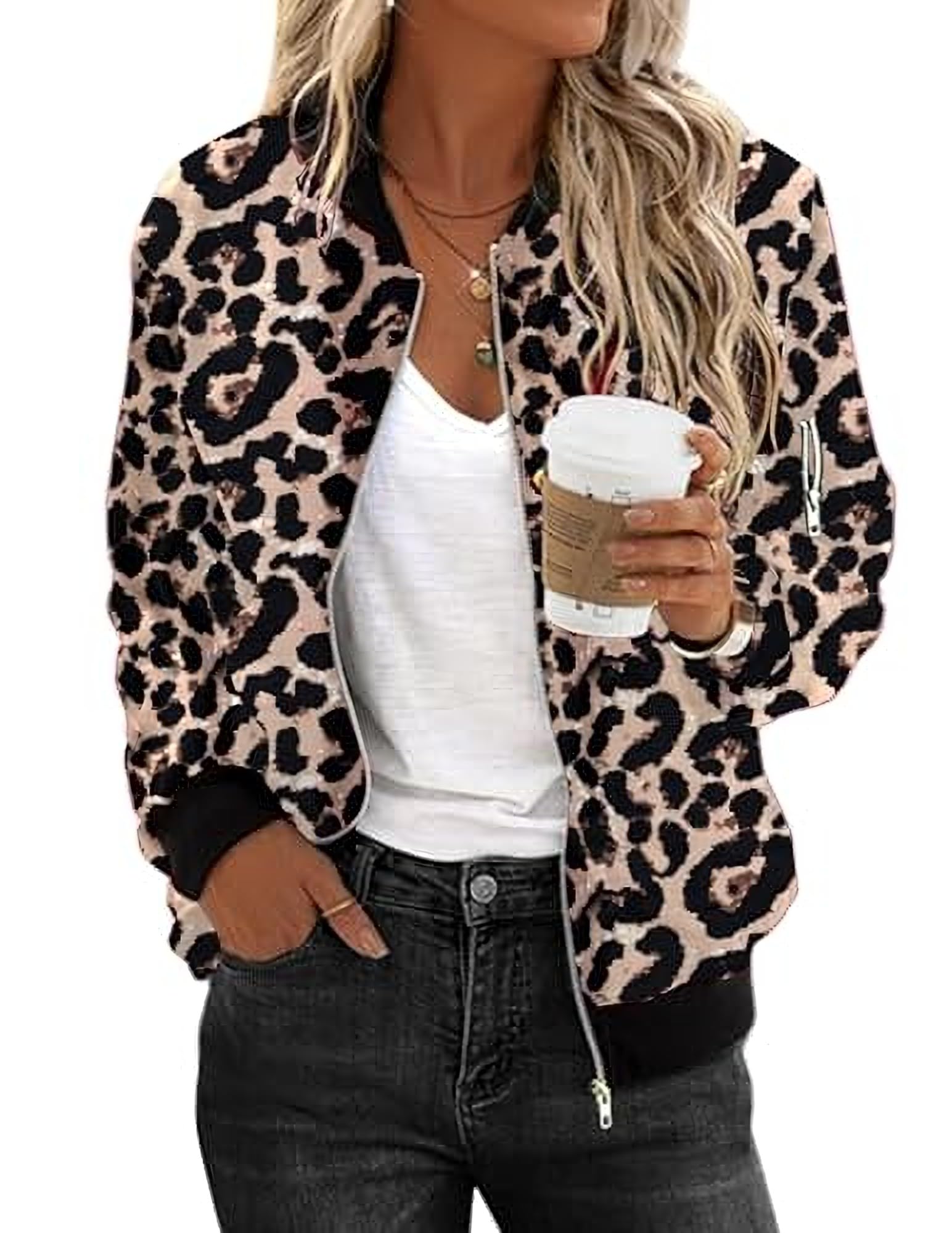 Zeagoo Women’s Bomber Jacket, Short Blouson/Pilot Jacket, Casual, Long Sleeve, O