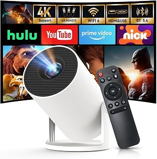[Built-in Apps & 2026 Upgraded] Mini Projector with Wi-Fi 6 & Bluetooth 5.4, 1080P 4K Support Full HD, Auto Keystone 360° Portable Home Cinema Smart Projector for iOS/Android X1
