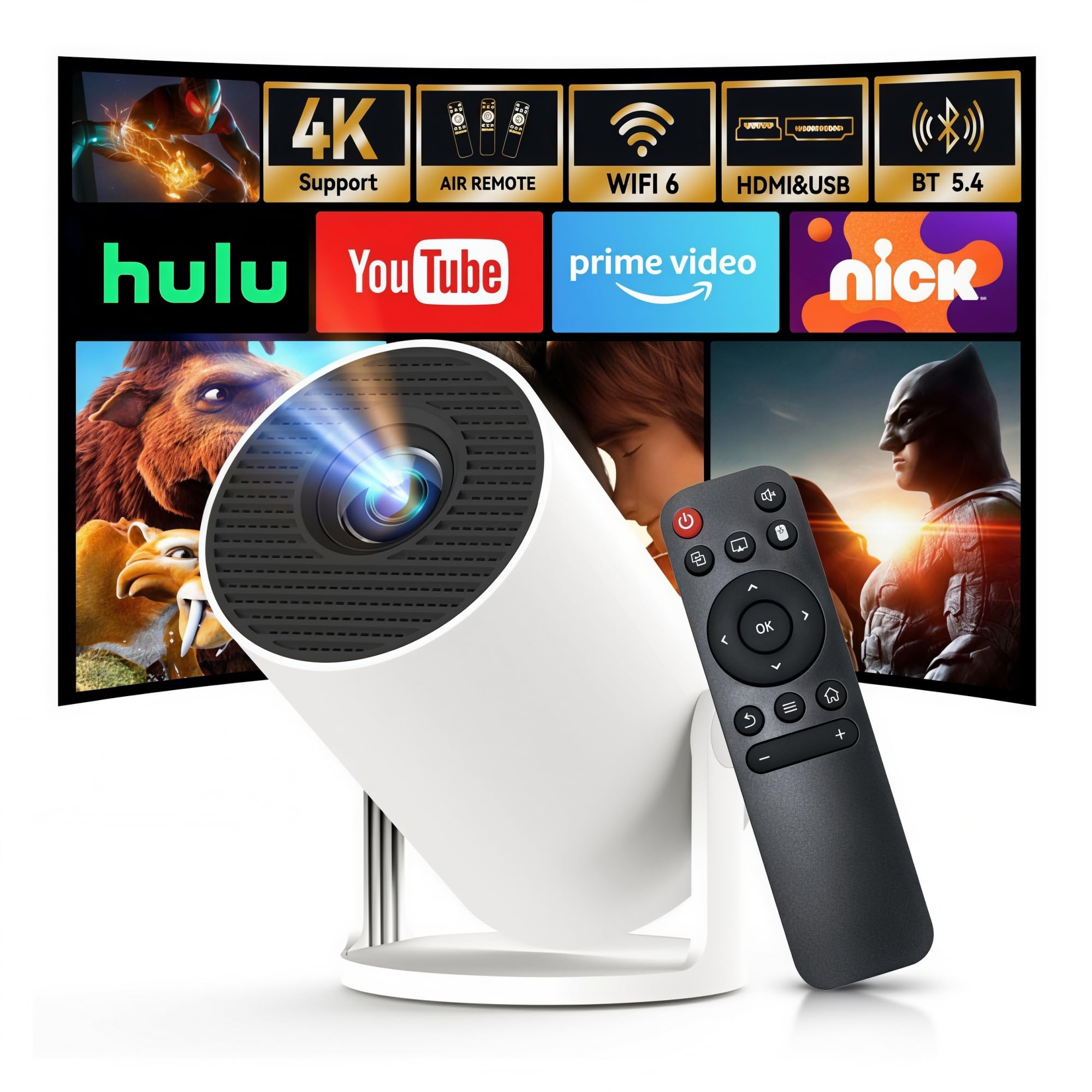 [Built-in Apps & 2026 Upgraded] Mini Projector with Wi-Fi 6 & Bluetooth 5.4, 108
