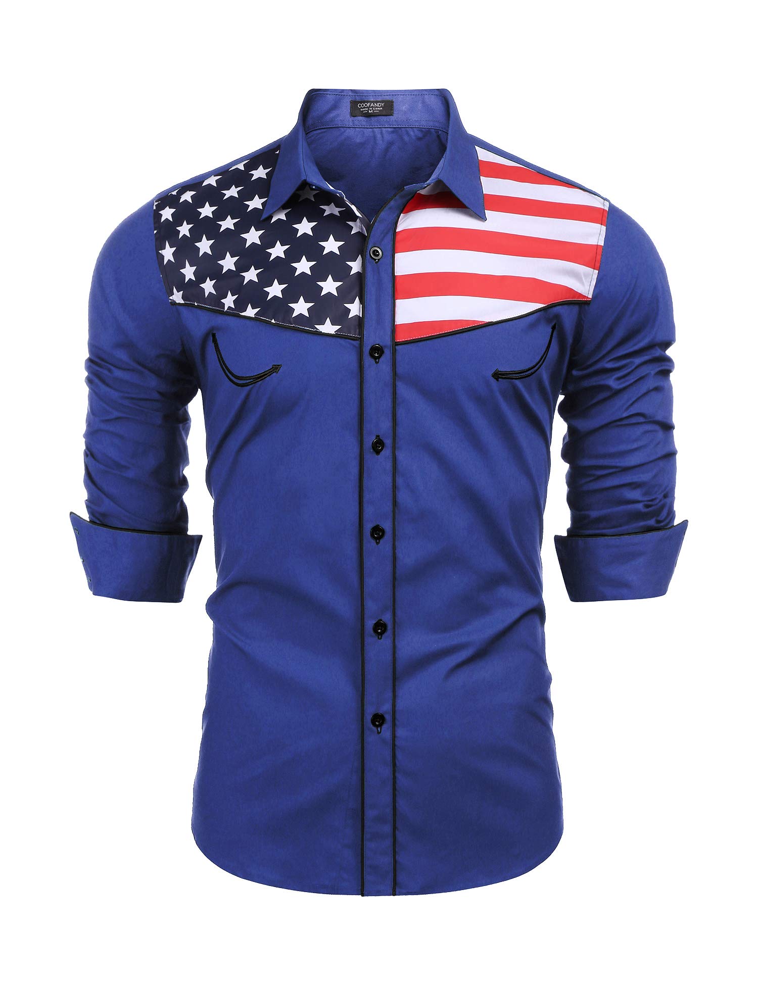 COOFANDY - Camisa de manga larga con botones para hombre, diseño de bandera esta