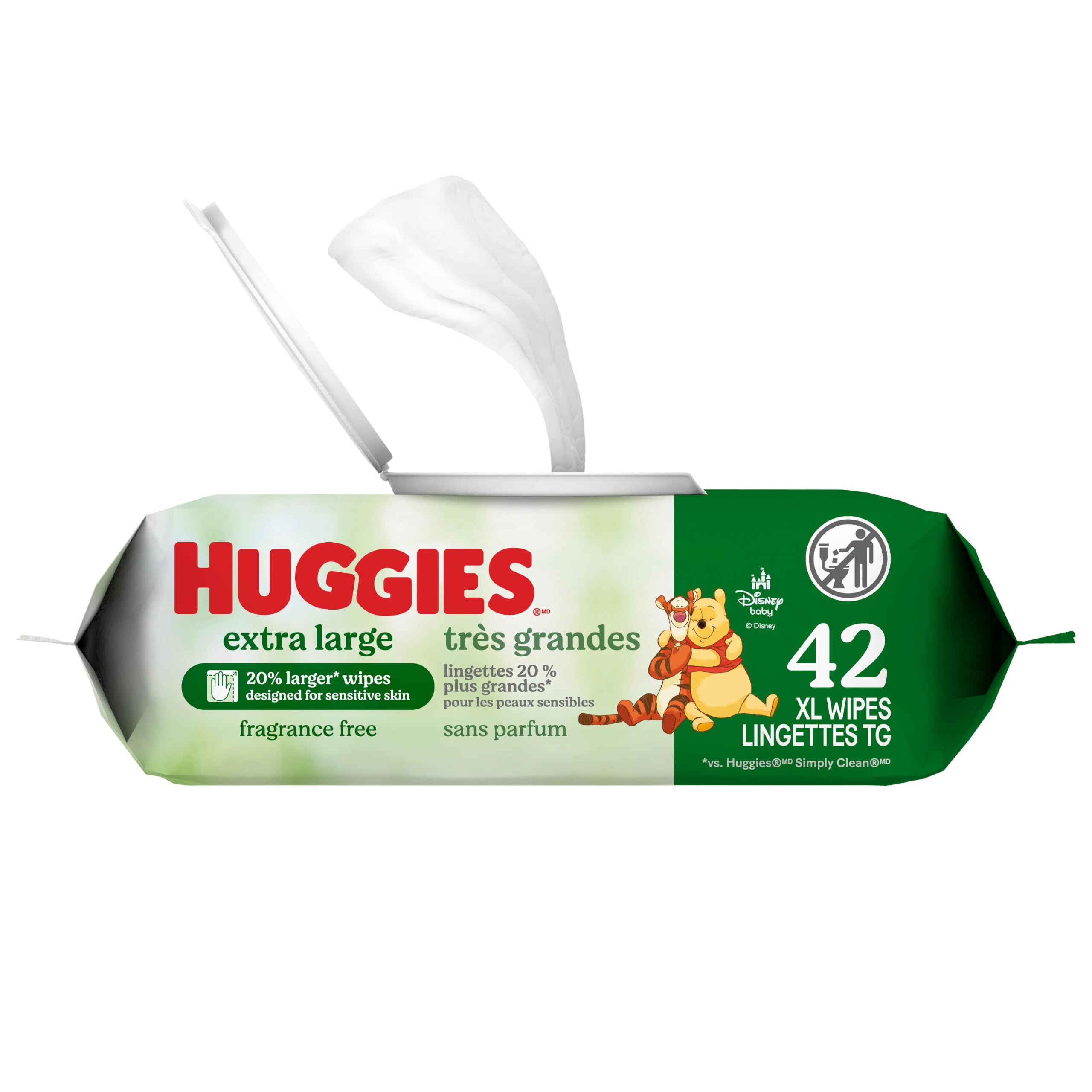 Huggies Extra Large Baby Wipes, Unscented, 1 Flip-Top Pack, 42 XL Wipes Total, P