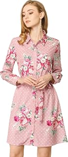 Allegra K Women's A Line Tie Belt Polka Dots Flowers Mini Dress