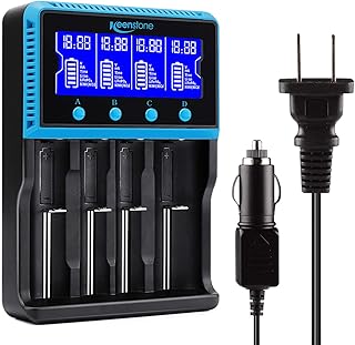 Keenstone 18650 Battery Charger, Smart Universal Charger LCD Display for Rechargeable Batteries Ni-MH Ni-Cd AA AAA Li-ion LiFePO4 IMR 10440 14500 16340 RCR123A 26650